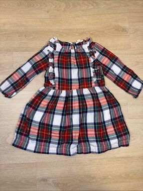 Crewcuts Girls Plaid Ruffle Dress - Red, White & Green